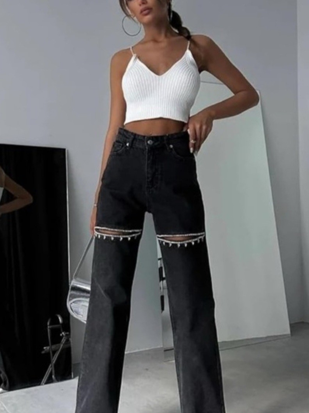 New Piral Crystal Cut Out Jeans Size Large